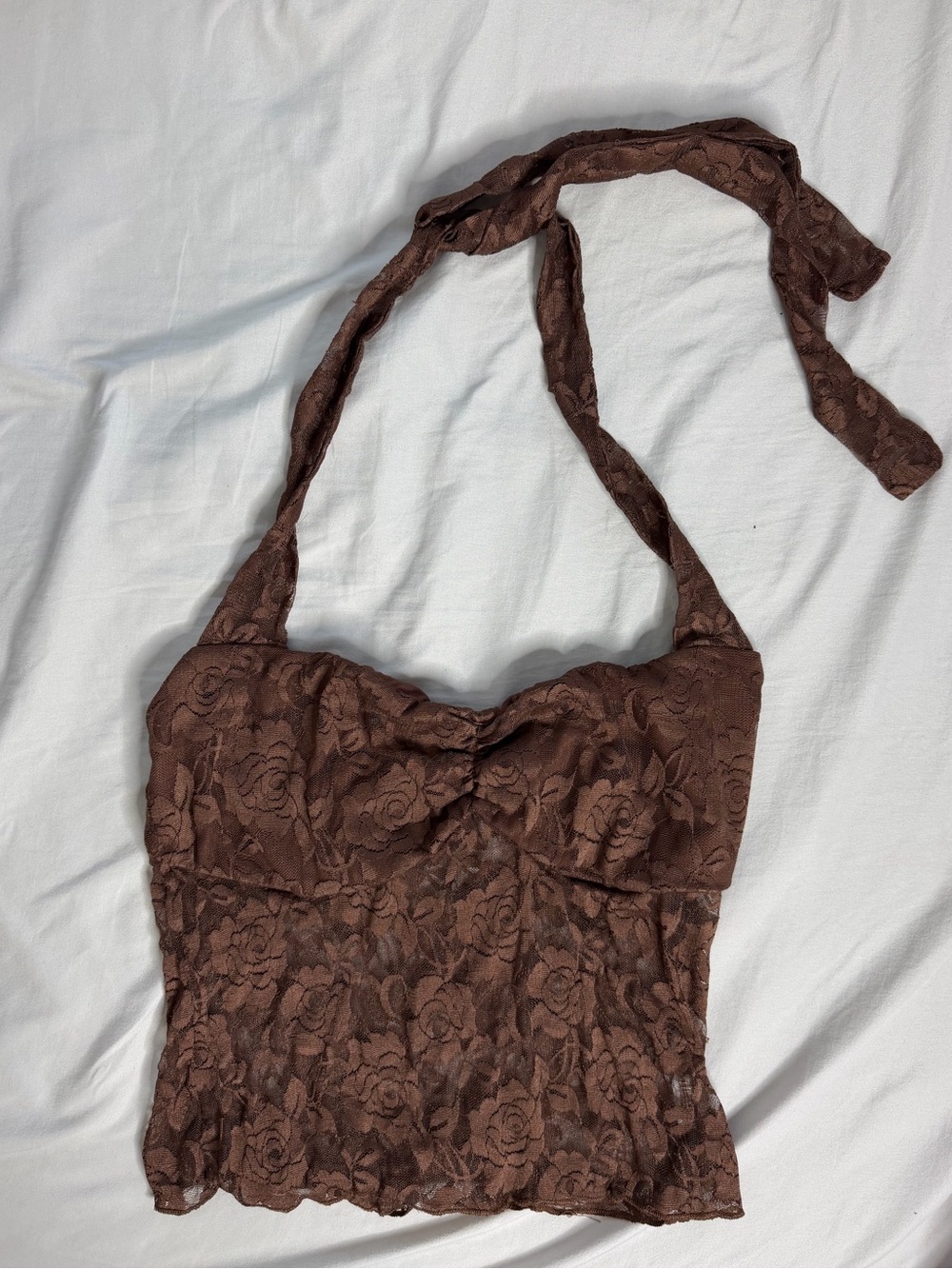 Amazon Essentials Brown Lace Halter Crop Top